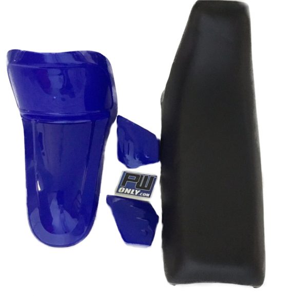 PW50 BLUE FRONT FENDER, BLACK SEAT and BLUE TANK COVER