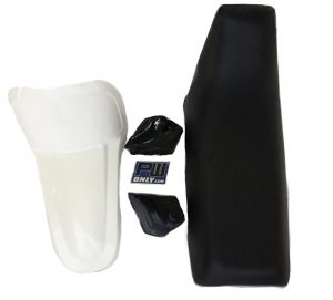 PW50 WHITE FRONT FENDER, BLACK SEAT and Black TANK COVER