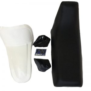 PW50 WHITE FRONT FENDER, BLACK SEAT and Black TANK COVER